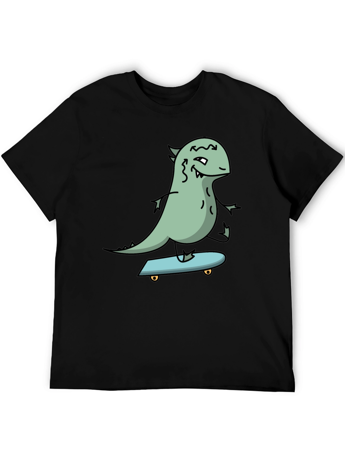 Dino Skateboarder Graphic Tee - Black Cotton T-Shirt