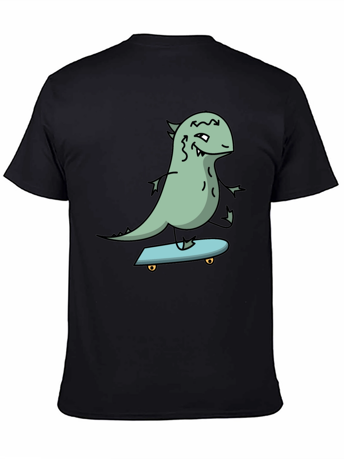 Dino Skateboarder Graphic Tee - Black Cotton T-Shirt