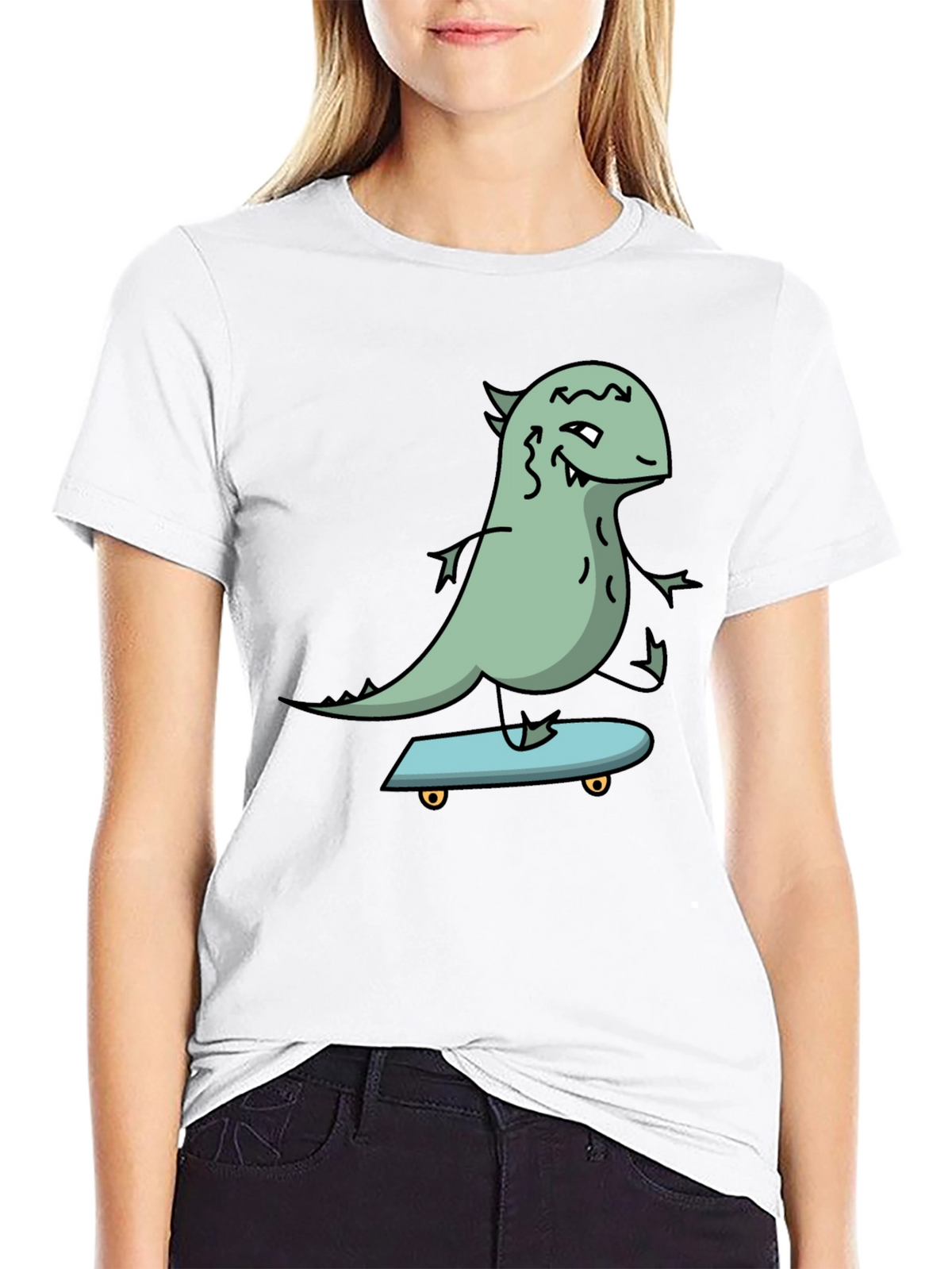 Dino Skateboarder Graphic Tee - Black Cotton T-Shirt