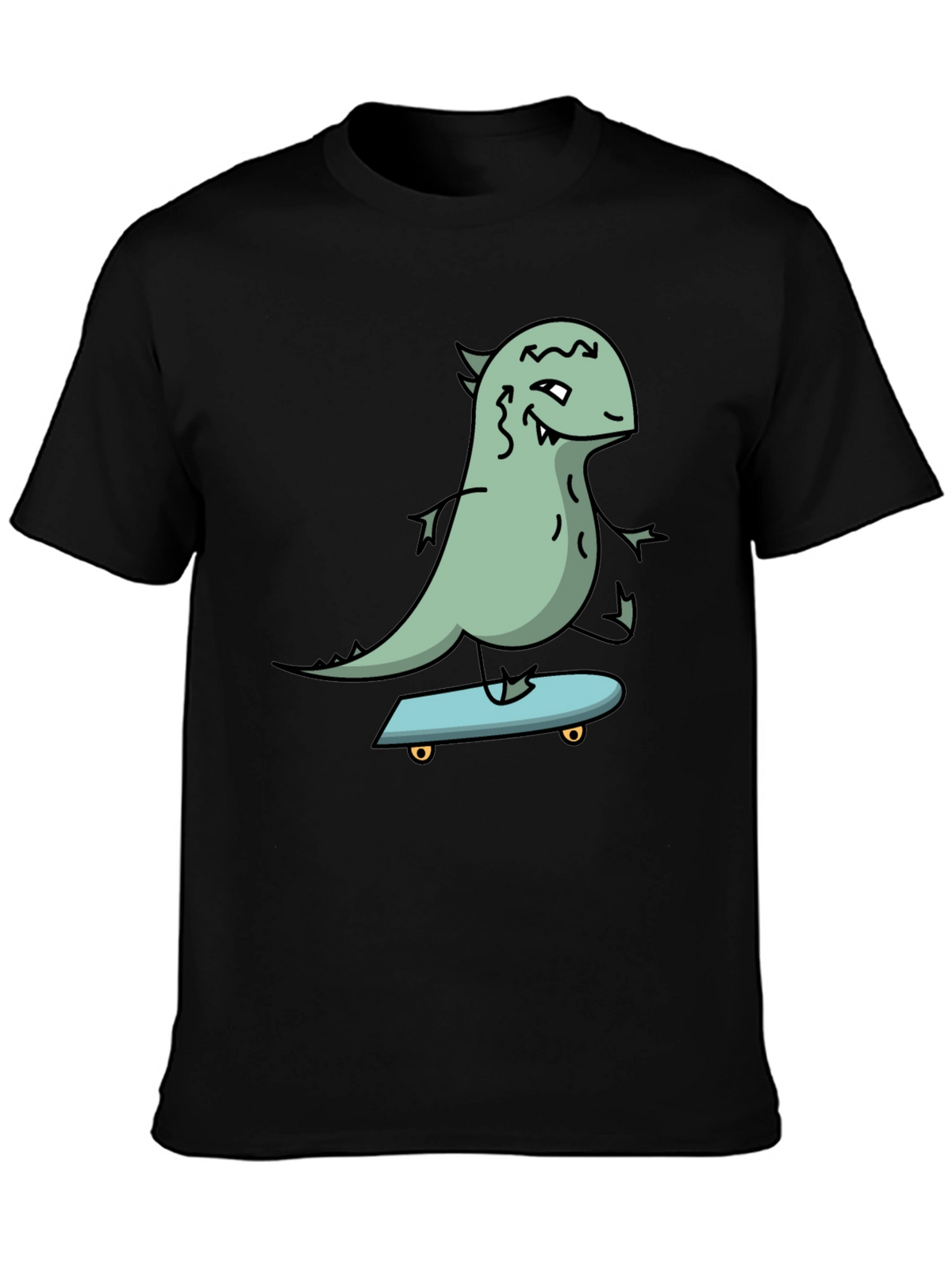 Dino Skateboarder Graphic Tee - Black Cotton T-Shirt