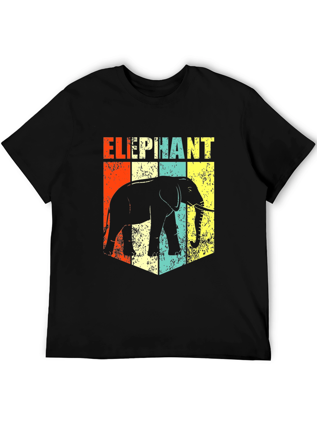 Retro Elephant Graphic Print Black T-Shirt