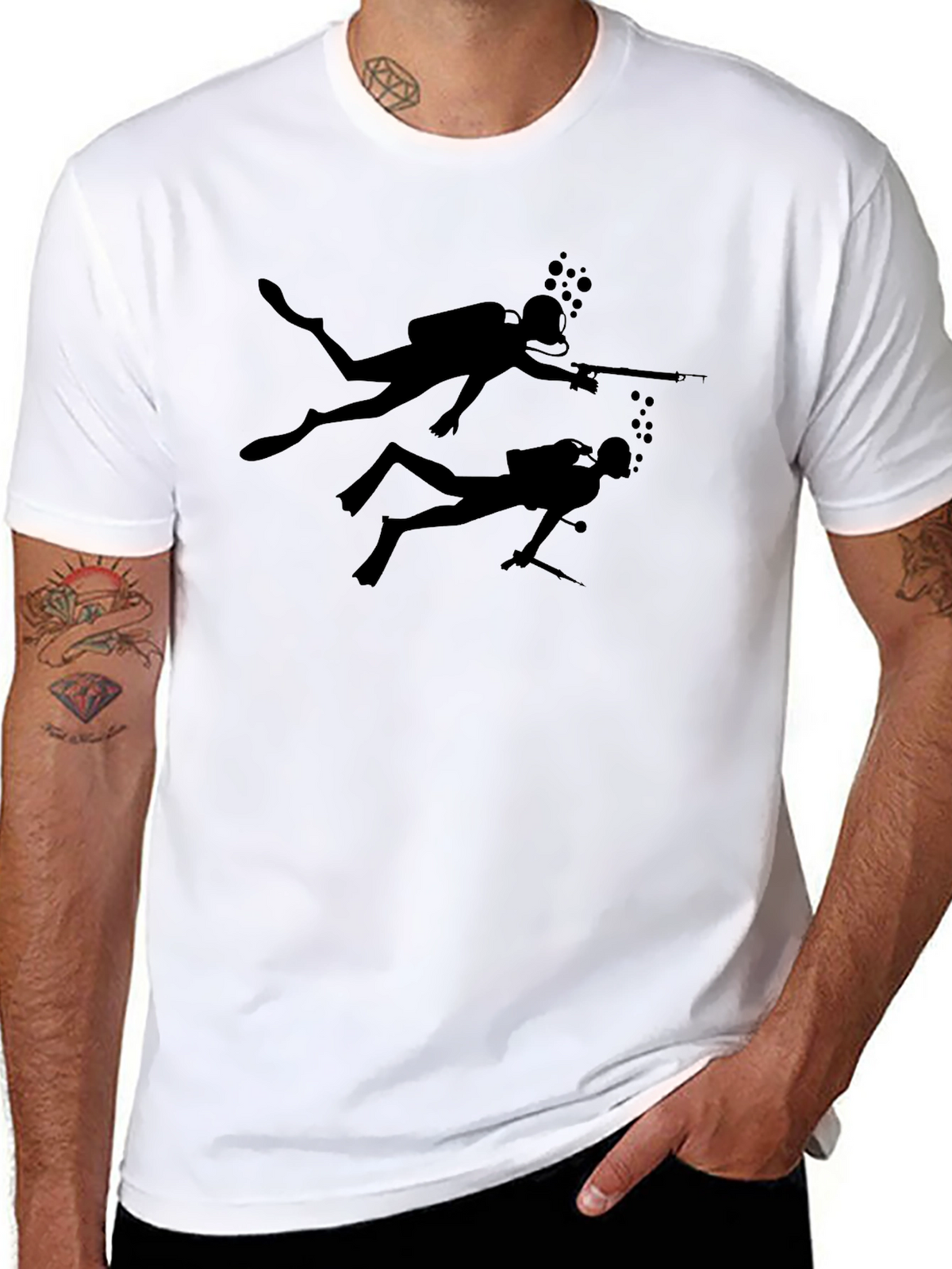 Diver Silhouette Black T-Shirt - Spearfishing Design