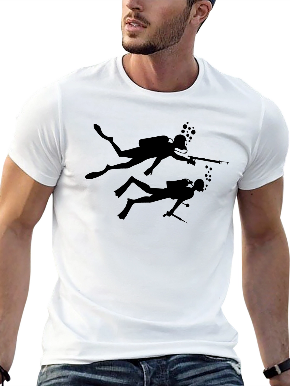 Diver Silhouette Black T-Shirt - Spearfishing Design