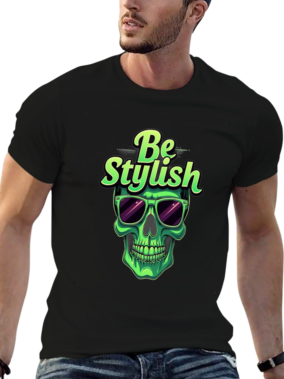 Stylish Skull Graphic Tee - Mens Black T-Shirt