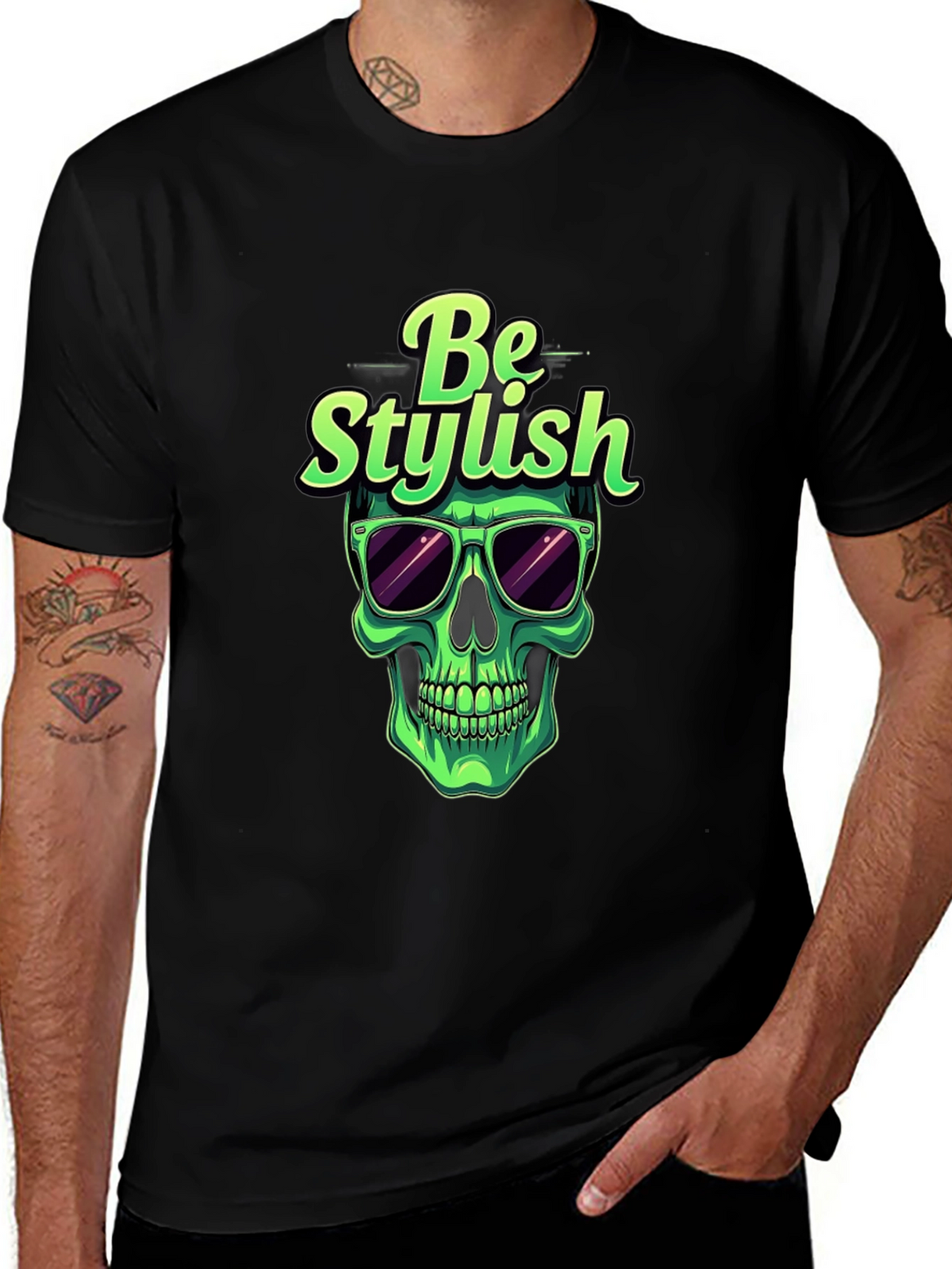 Stylish Skull Graphic Tee - Mens Black T-Shirt