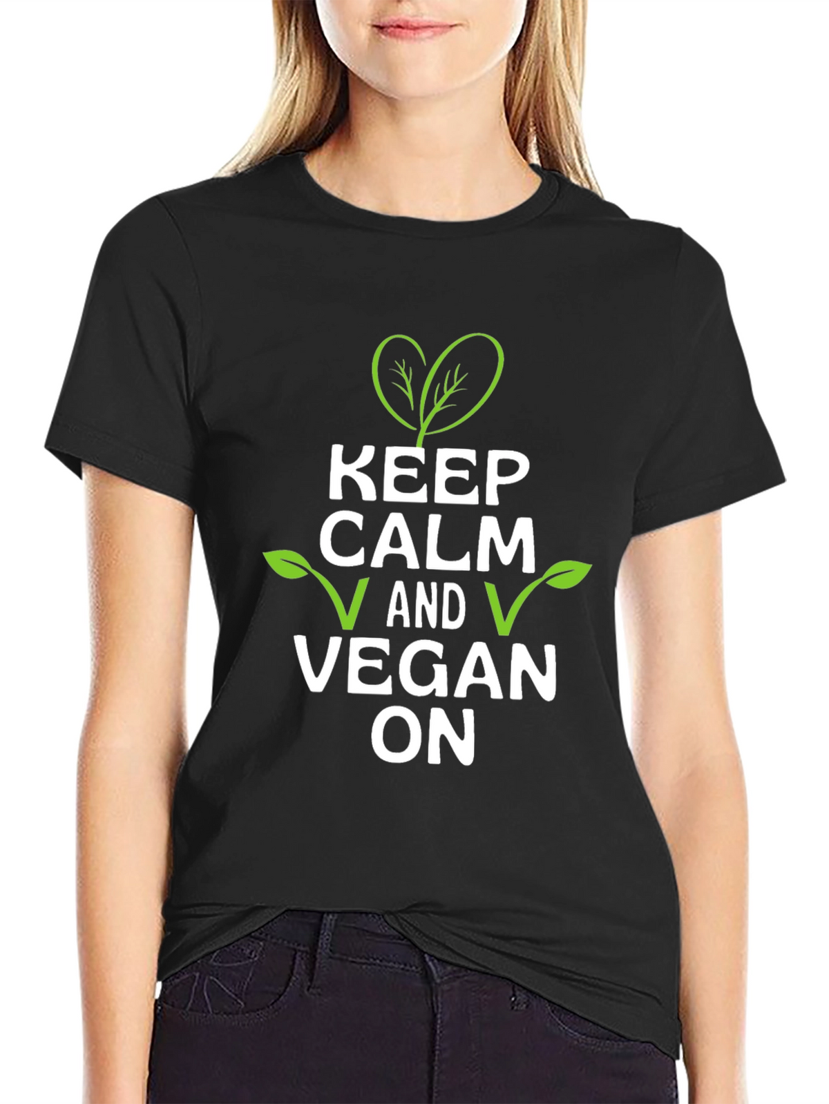 Keep Calm and Vegan On T-Shirt - Black