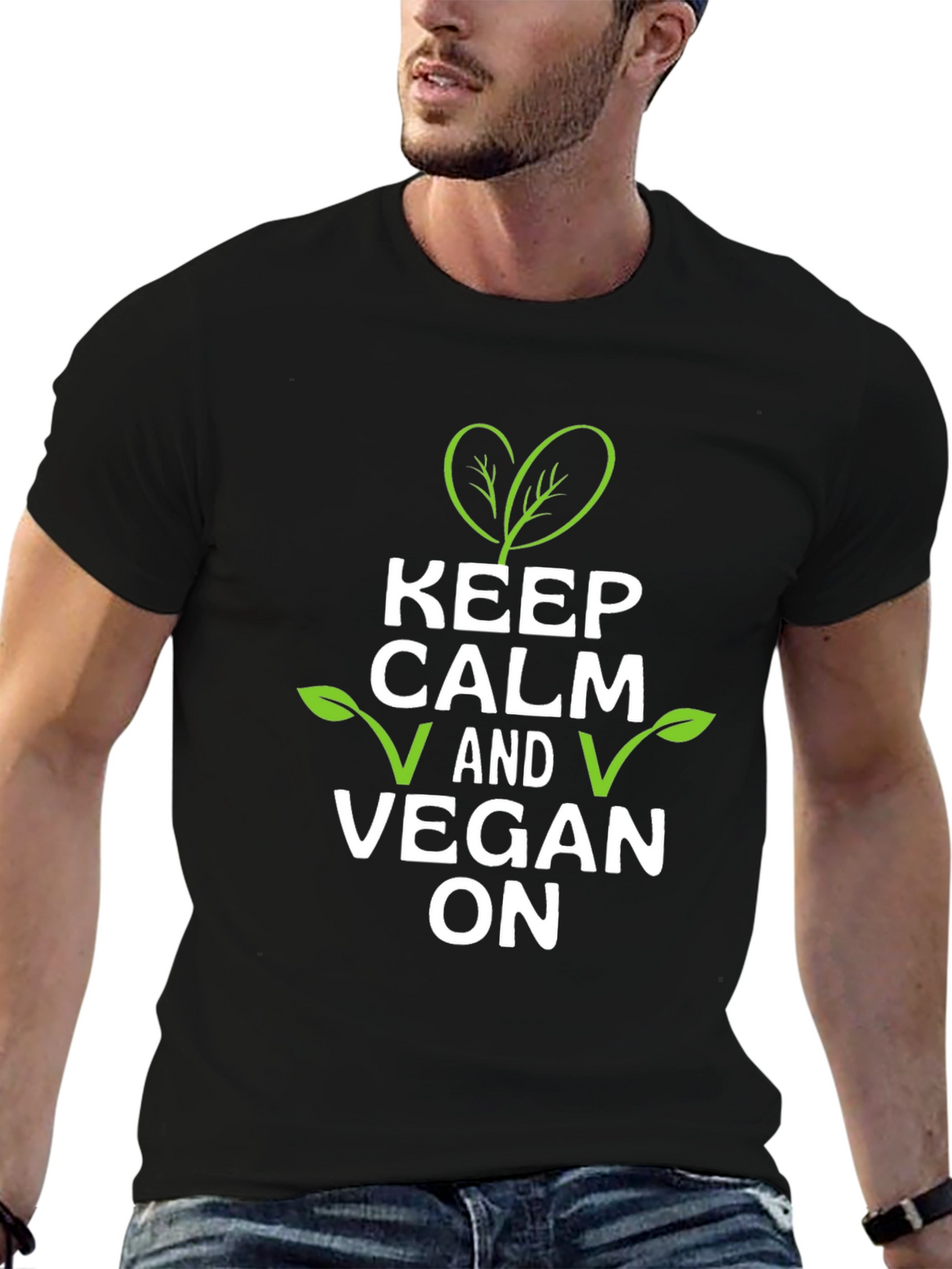 Keep Calm and Vegan On T-Shirt - Black