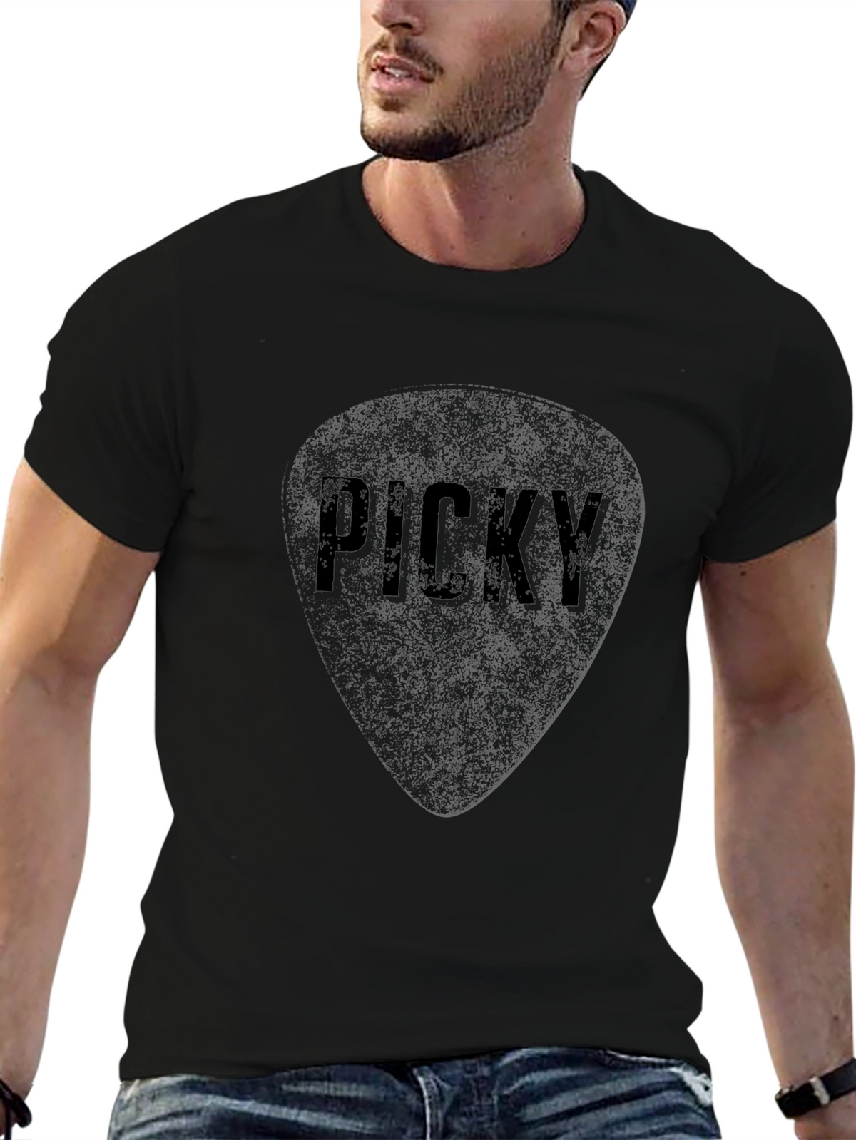 Picky Guitar Pick Graphic T-Shirt - Black
