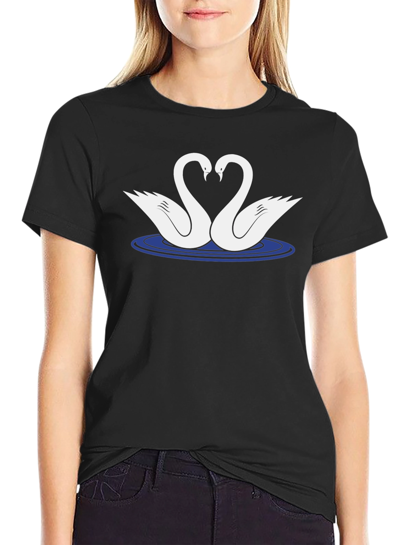 Swan Love T-Shirt - Black Graphic Tee