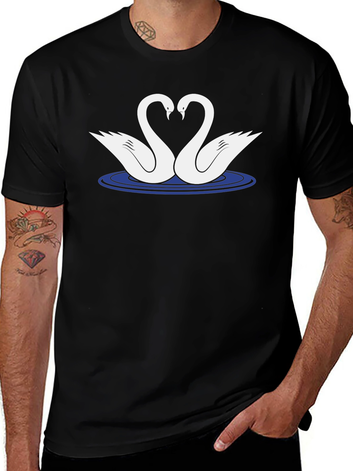 Swan Love T-Shirt - Black Graphic Tee