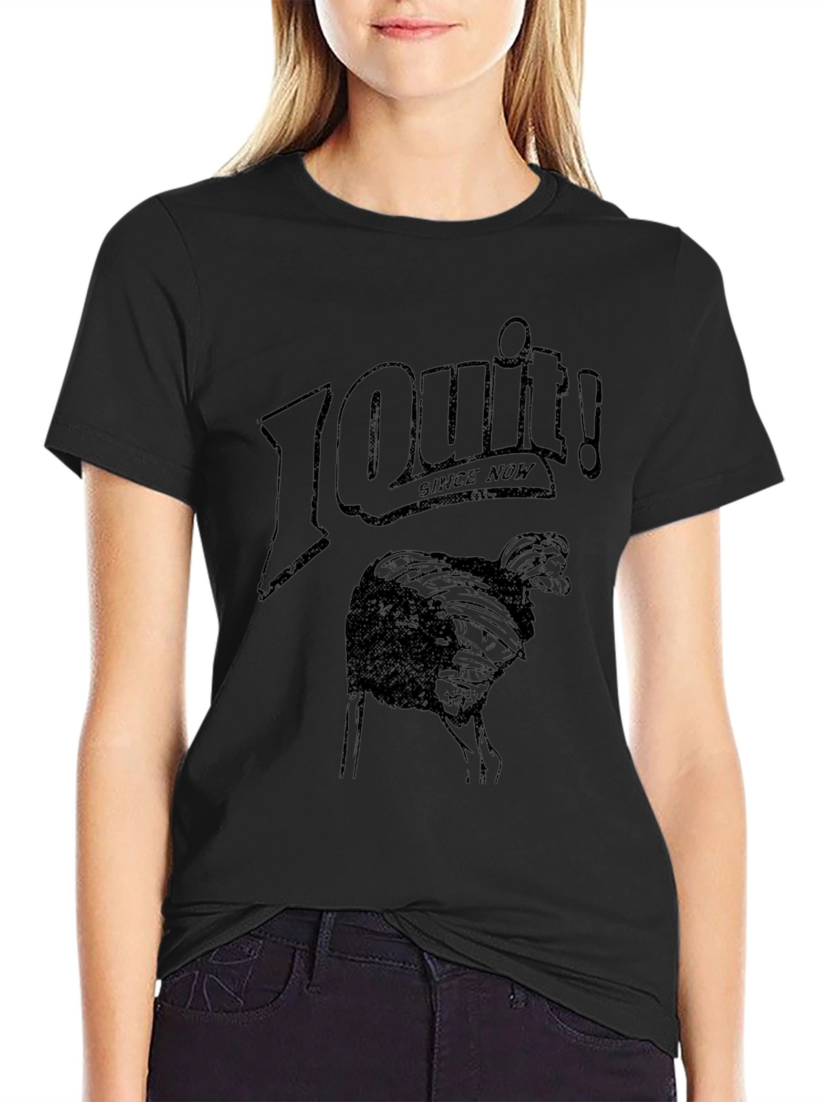 I Quit! Ostrich Graphic Black T-Shirt