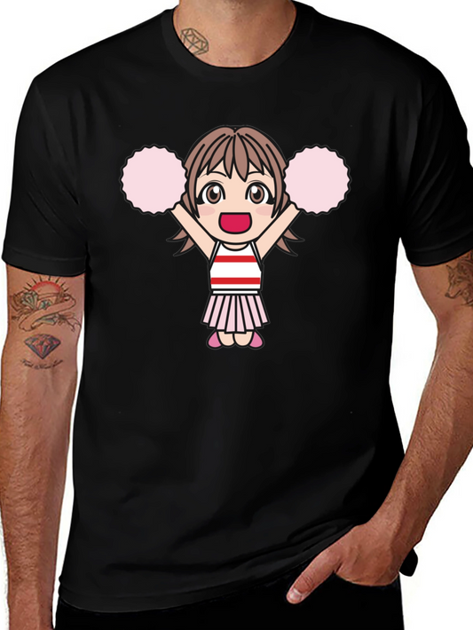 Cheerleader Anime Girl Black T-Shirt