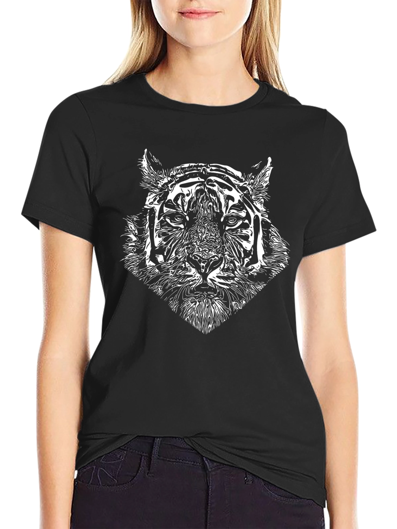 Tiger Graphic Tee - Black Cotton T-Shirt