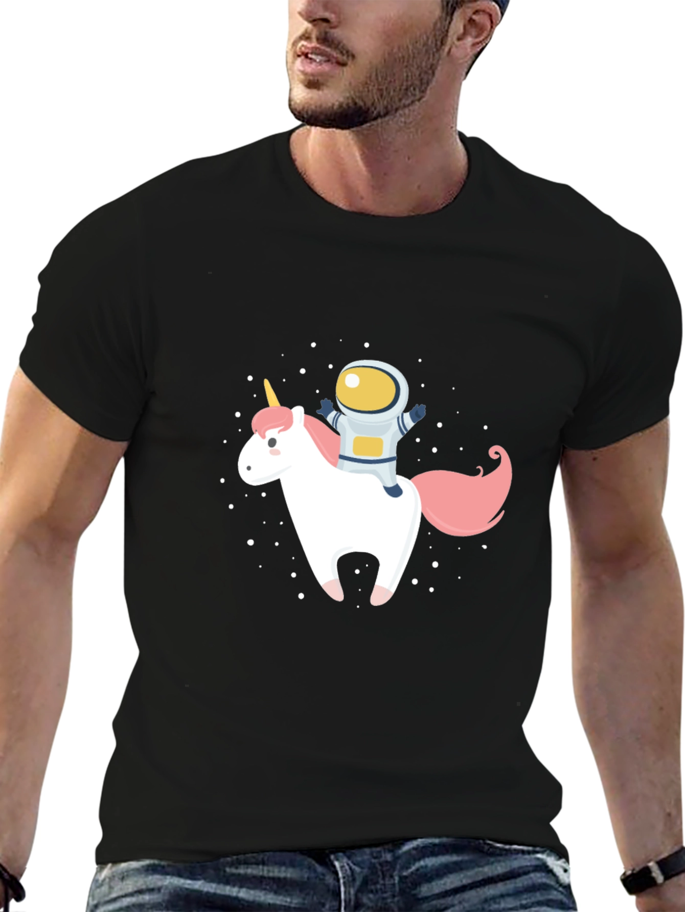 Astronaut Unicorn Graphic Black T-Shirt