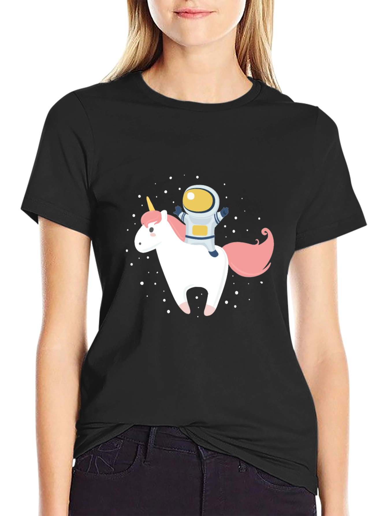 Astronaut Unicorn Graphic Black T-Shirt