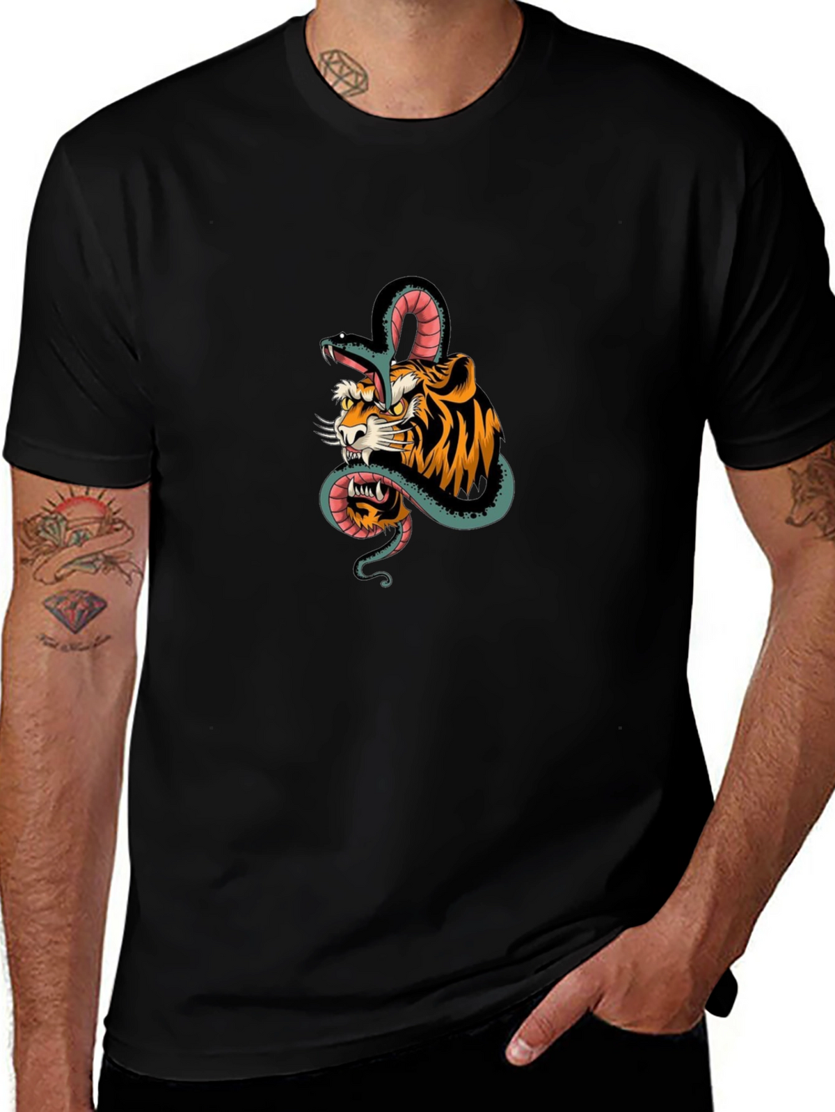 Tiger & Snake Graphic Black Tee