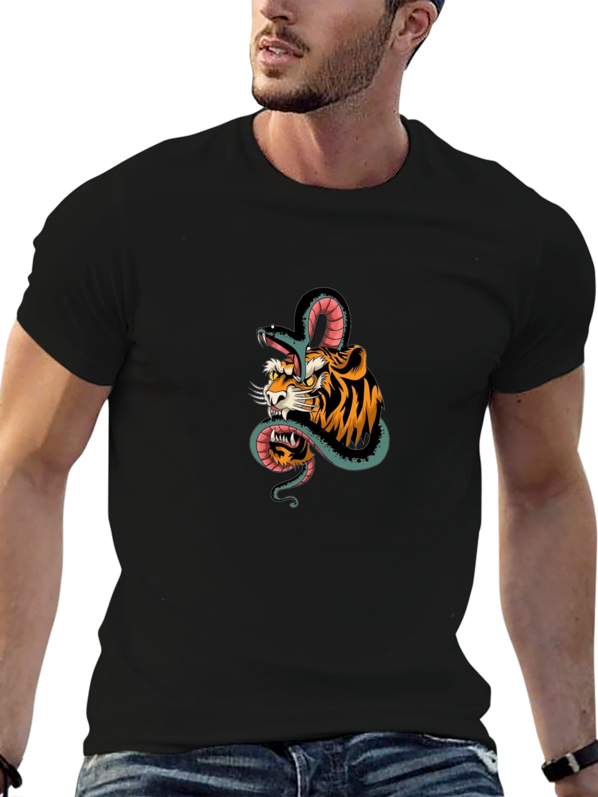 Tiger & Snake Graphic Black Tee