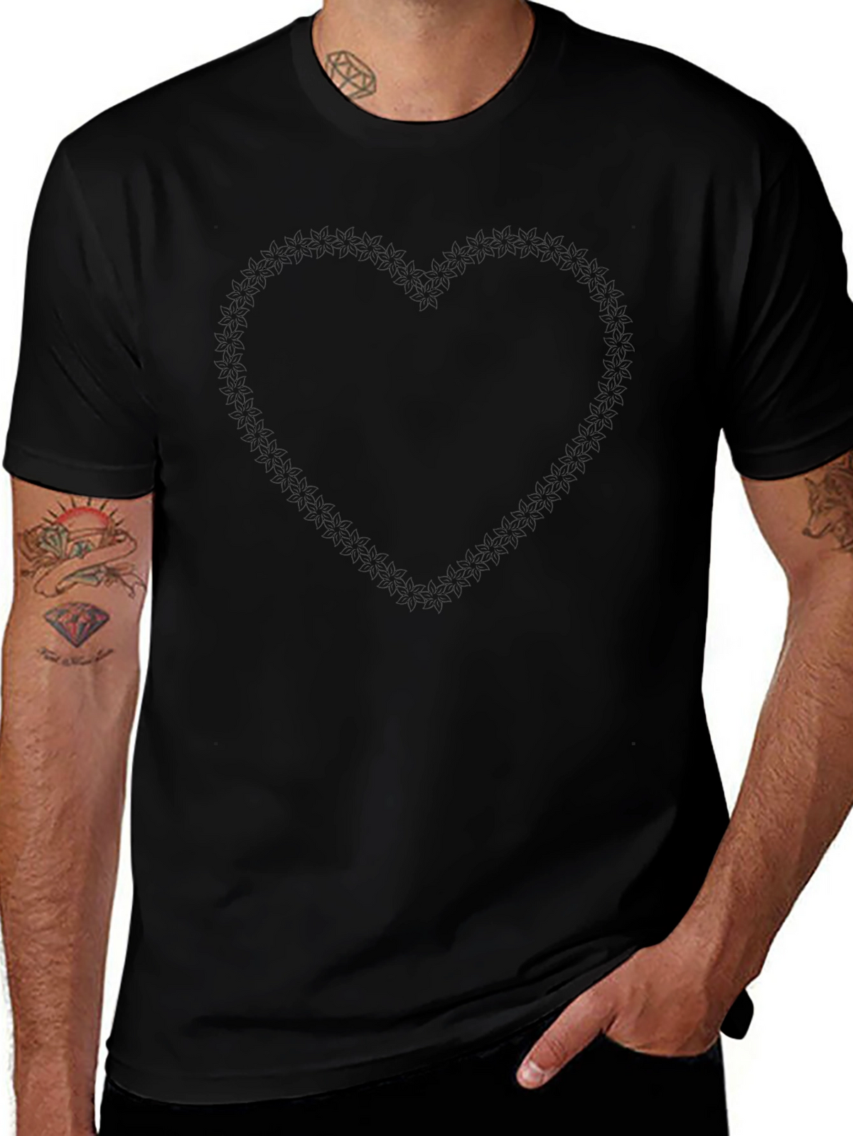 Mens Black Heart Graphic T-Shirt