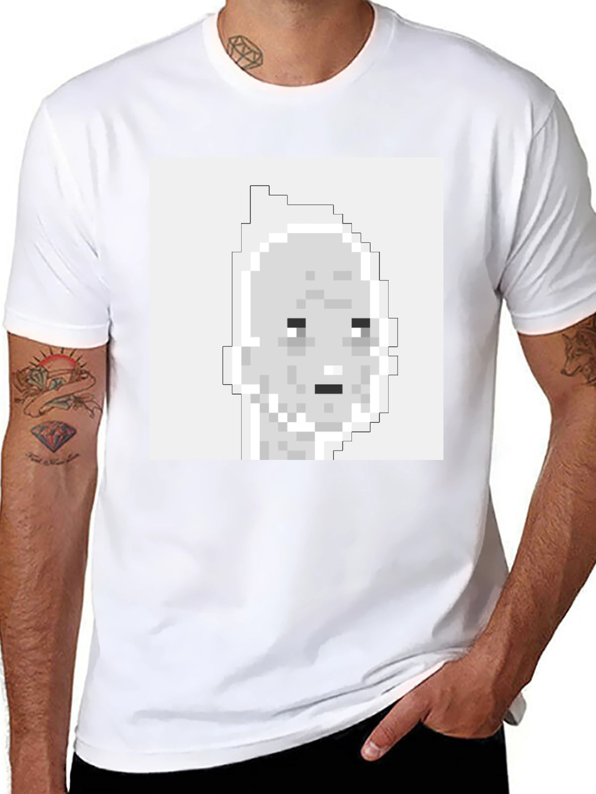 Pixelated Face Graphic T-Shirt - Black