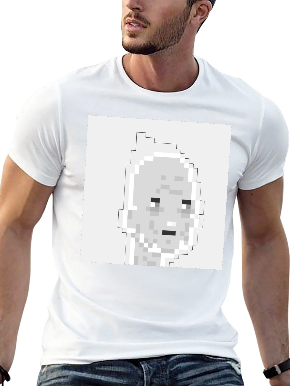 Pixelated Face Graphic T-Shirt - Black