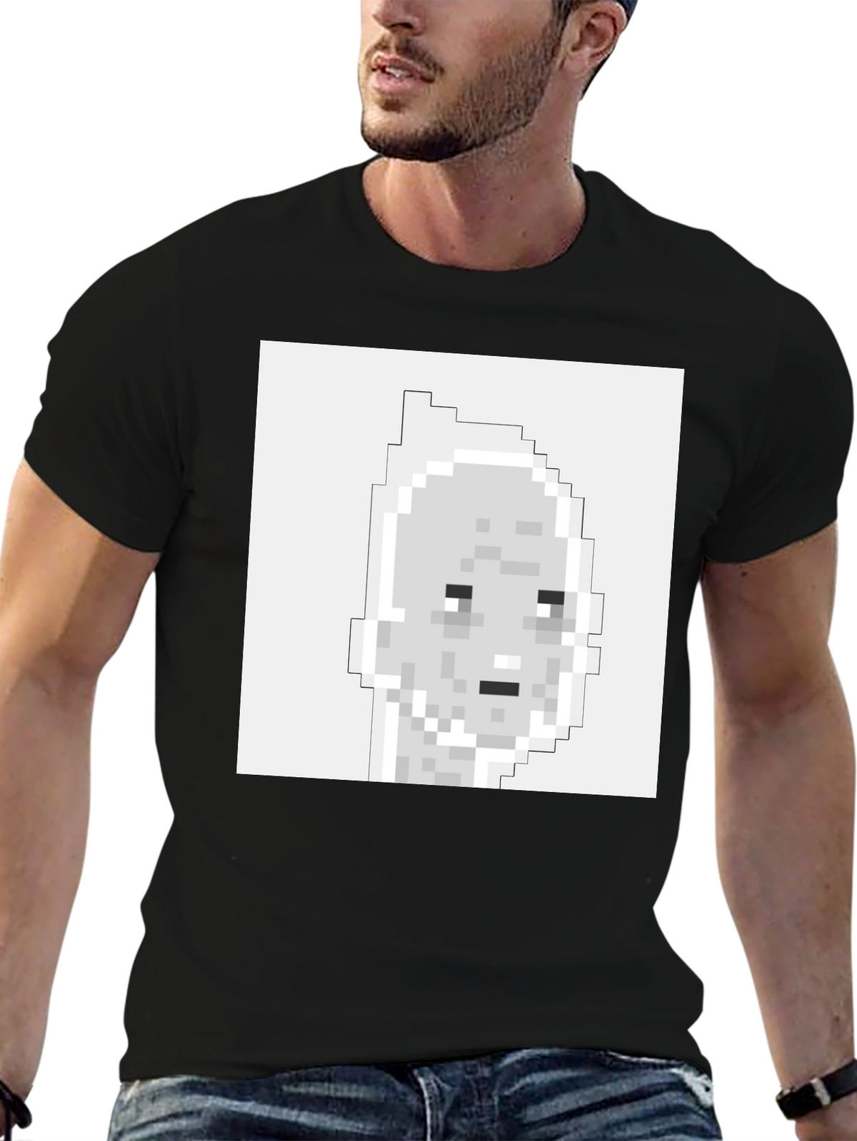 Pixelated Face Graphic T-Shirt - Black