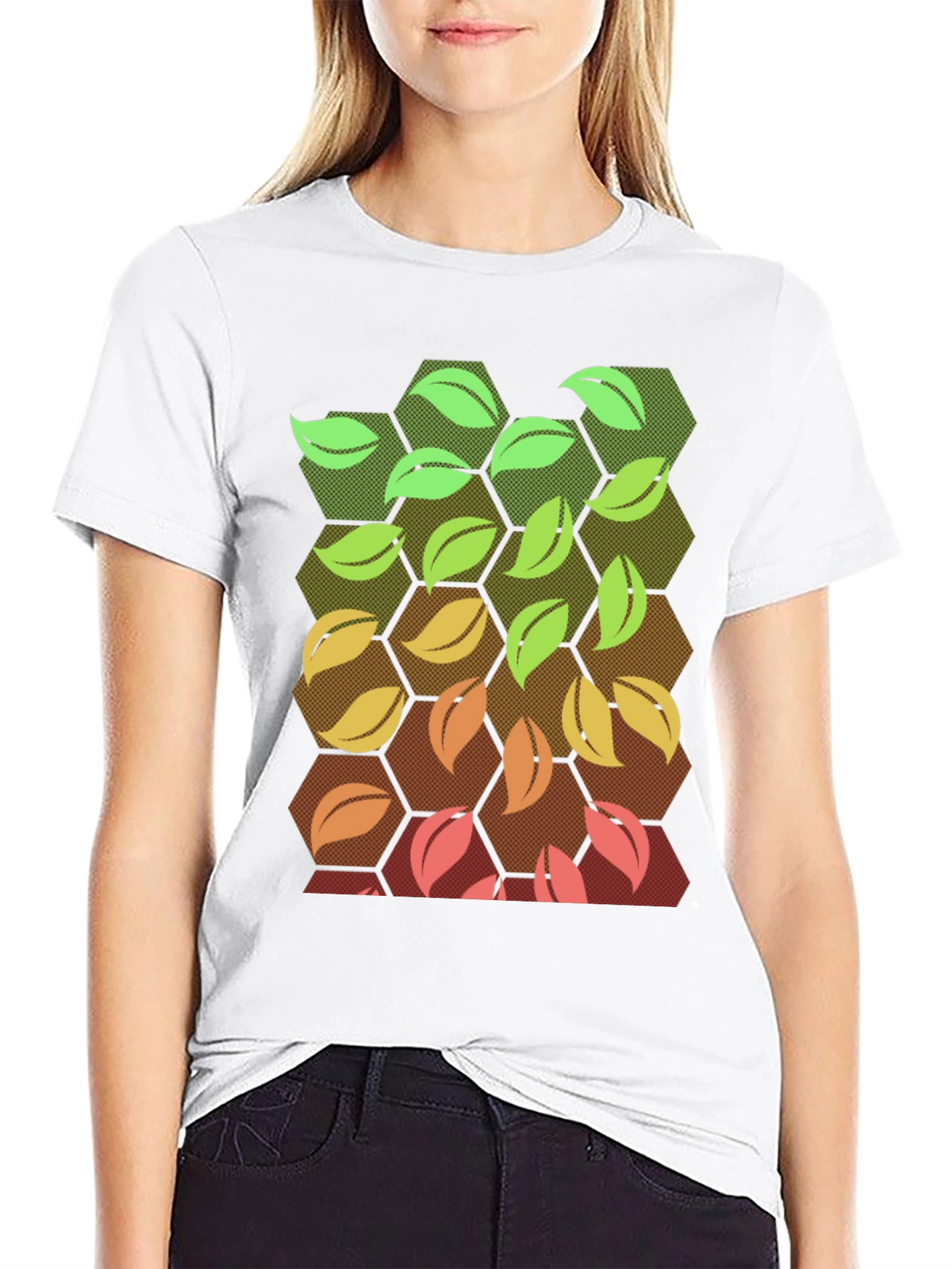 Nature Hexagon Leaf Graphic Tee - Black