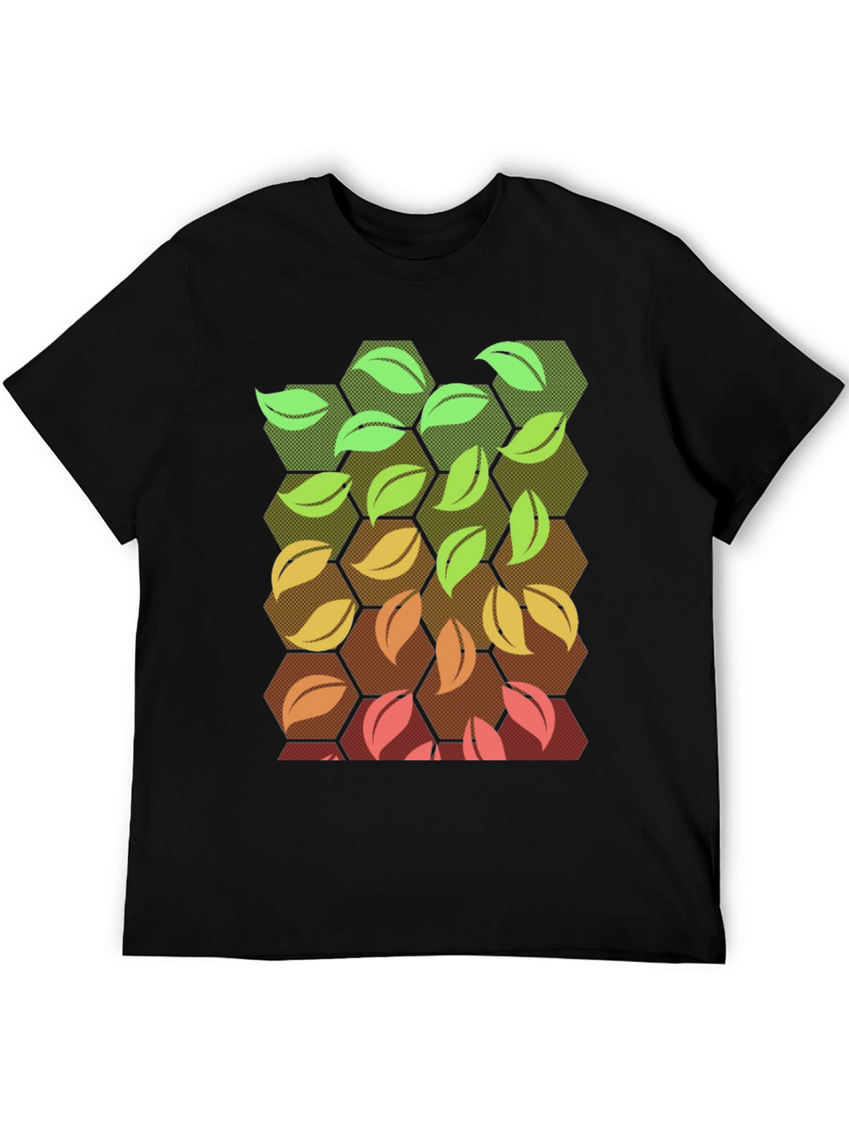 Nature Hexagon Leaf Graphic Tee - Black