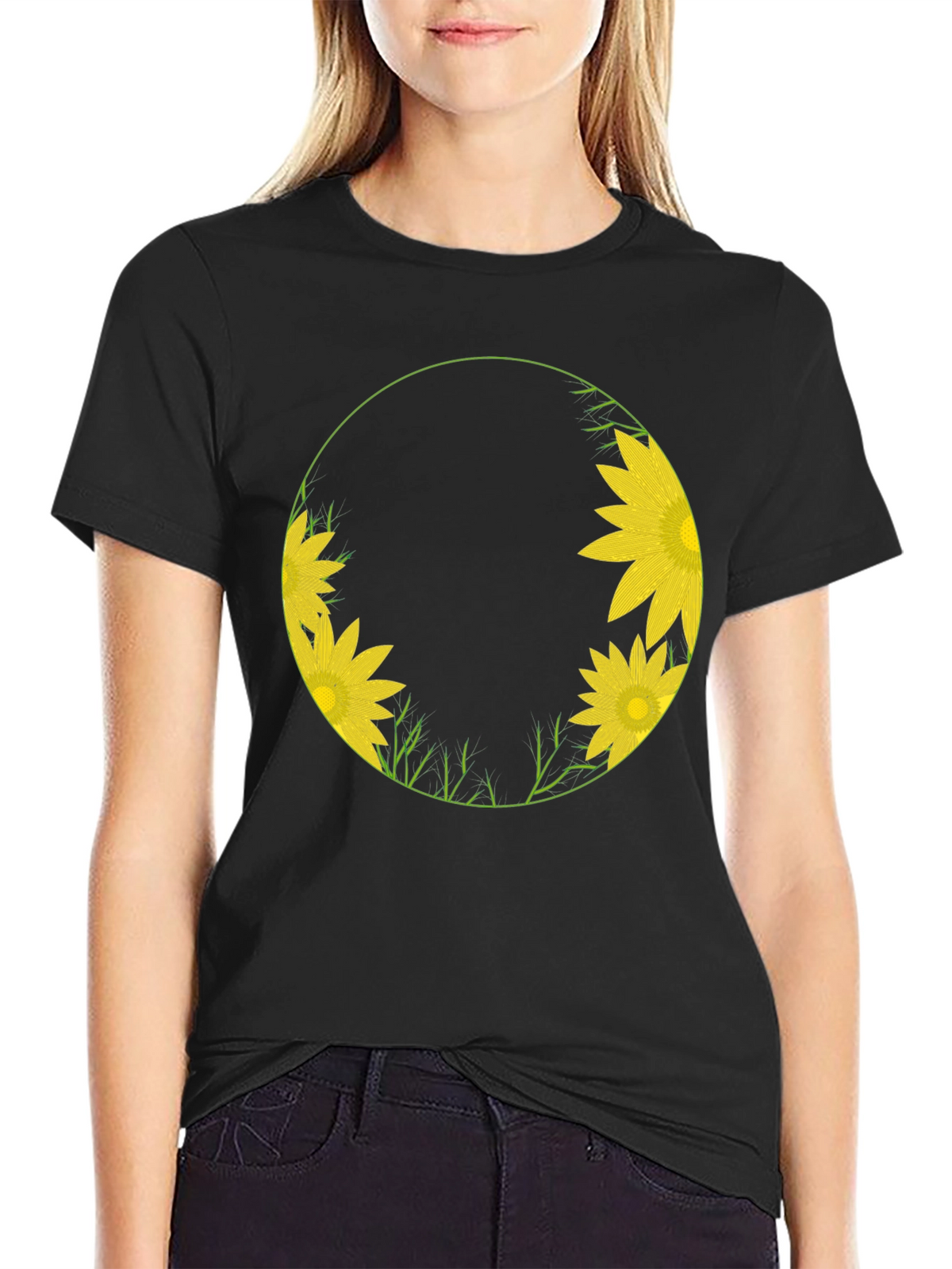 Sunflower Circle Graphic Tee - Stylish Black T-Shirt