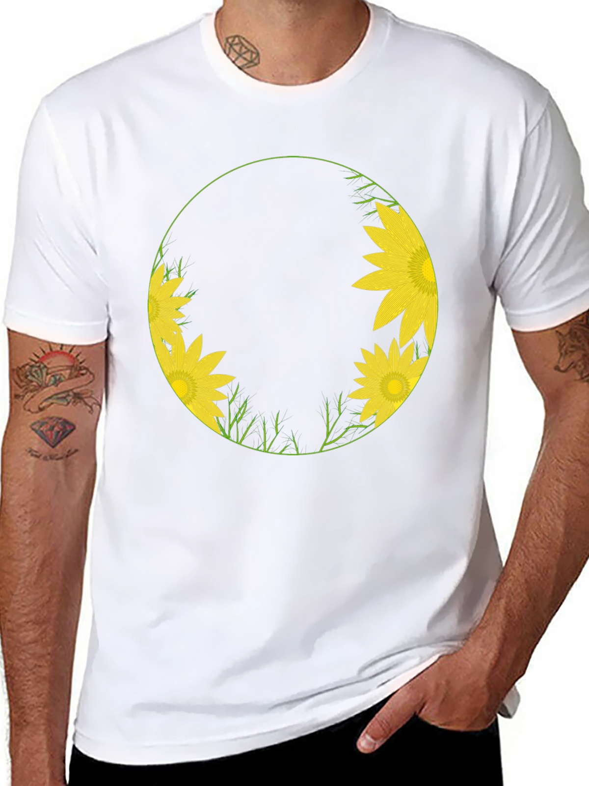 Sunflower Circle Graphic Tee - Stylish Black T-Shirt