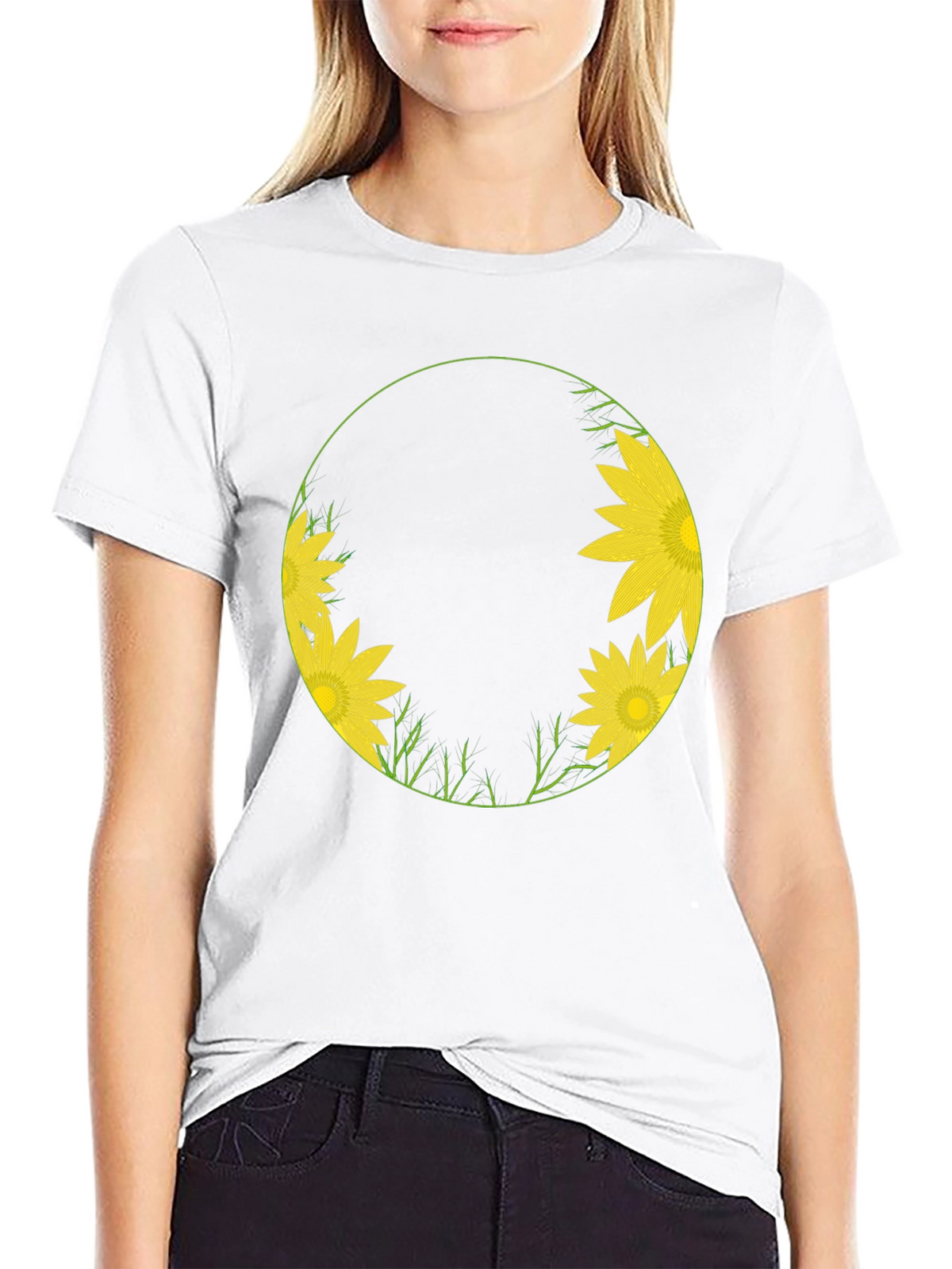 Sunflower Circle Graphic Tee - Stylish Black T-Shirt