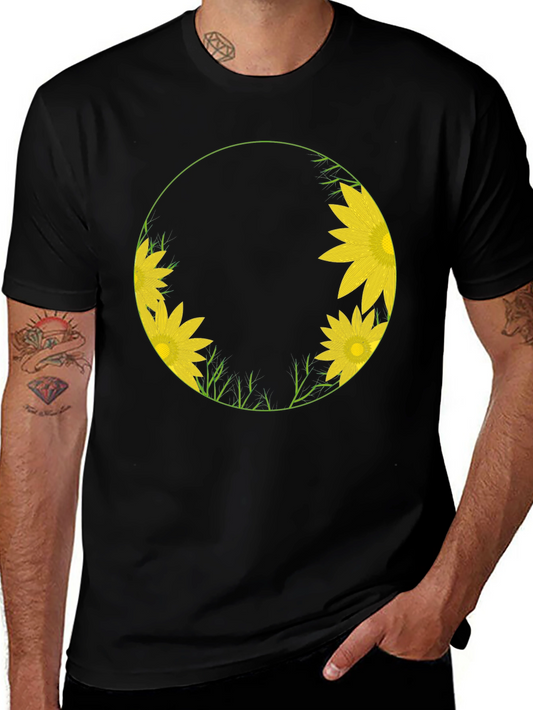 Sunflower Circle Graphic Tee - Stylish Black T-Shirt