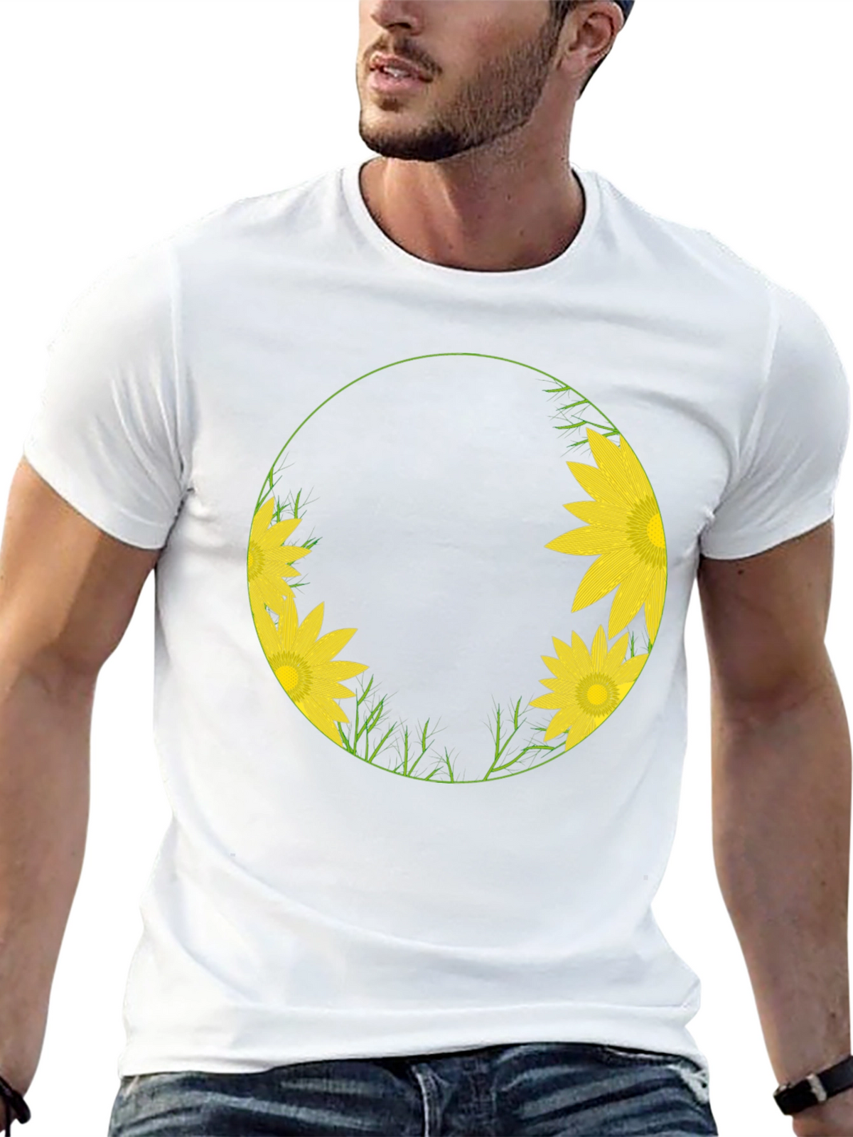 Sunflower Circle Graphic Tee - Stylish Black T-Shirt