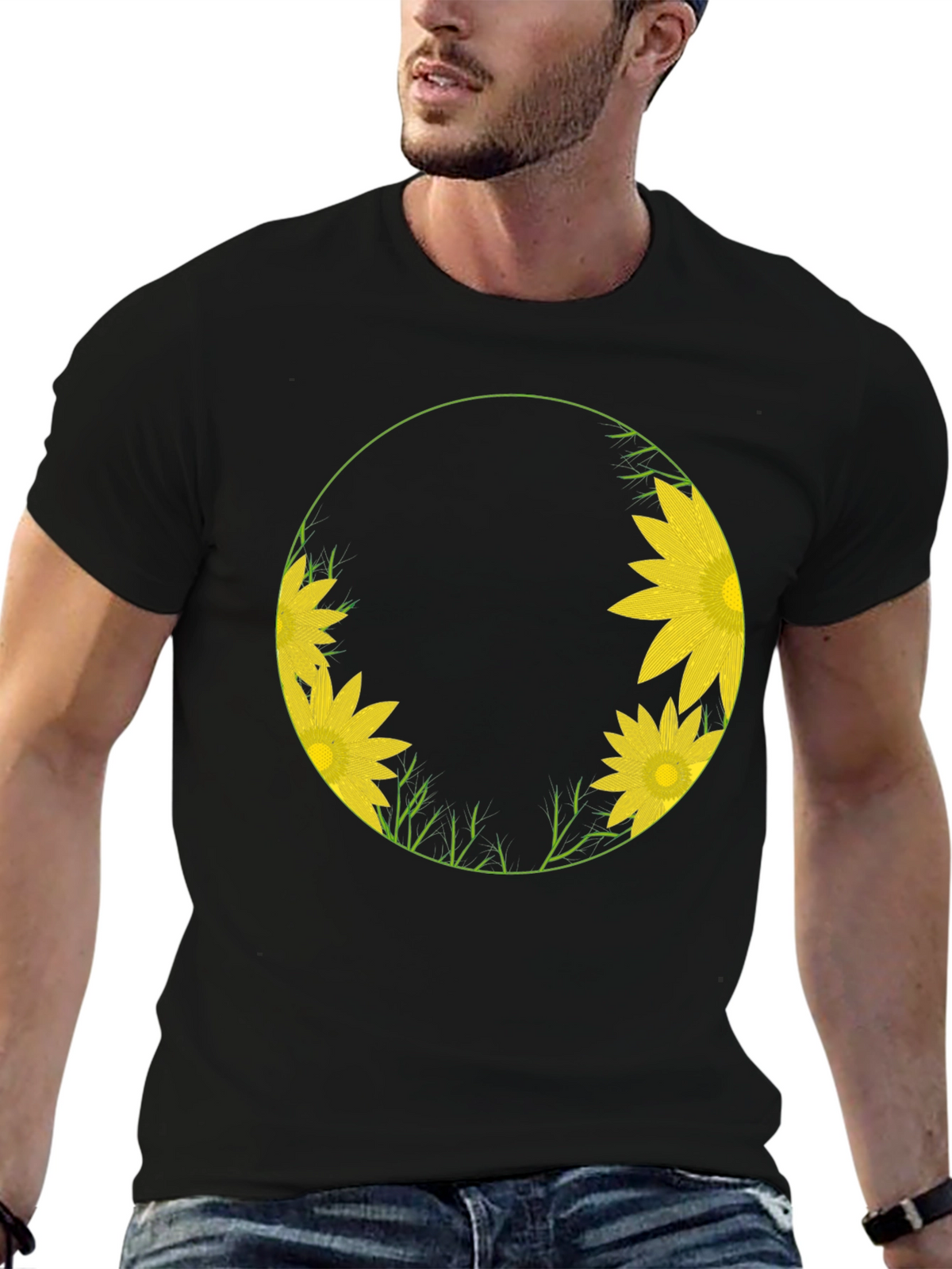 Sunflower Circle Graphic Tee - Stylish Black T-Shirt