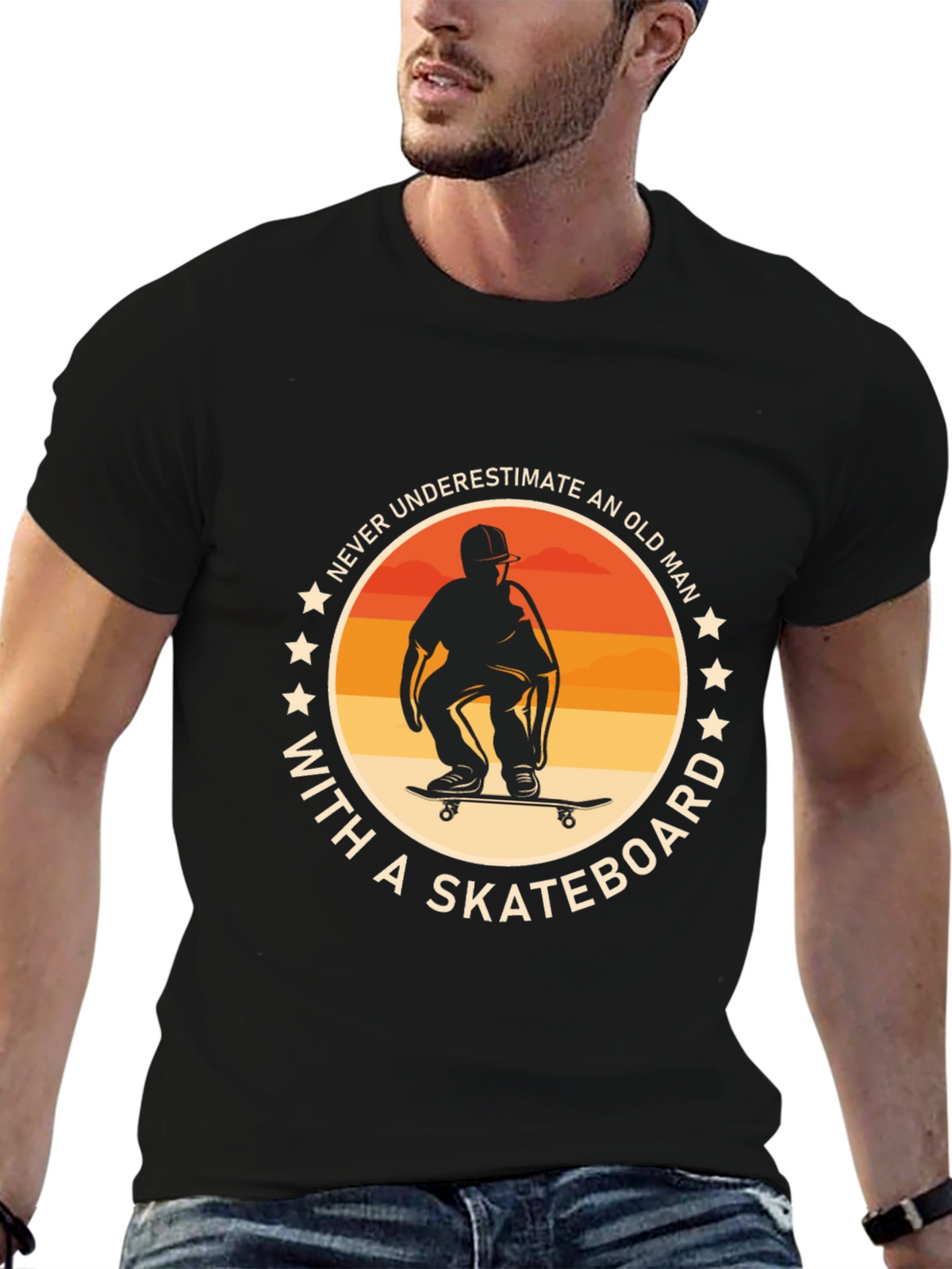 Never Underestimate Old Man with Skateboard T-Shirt
