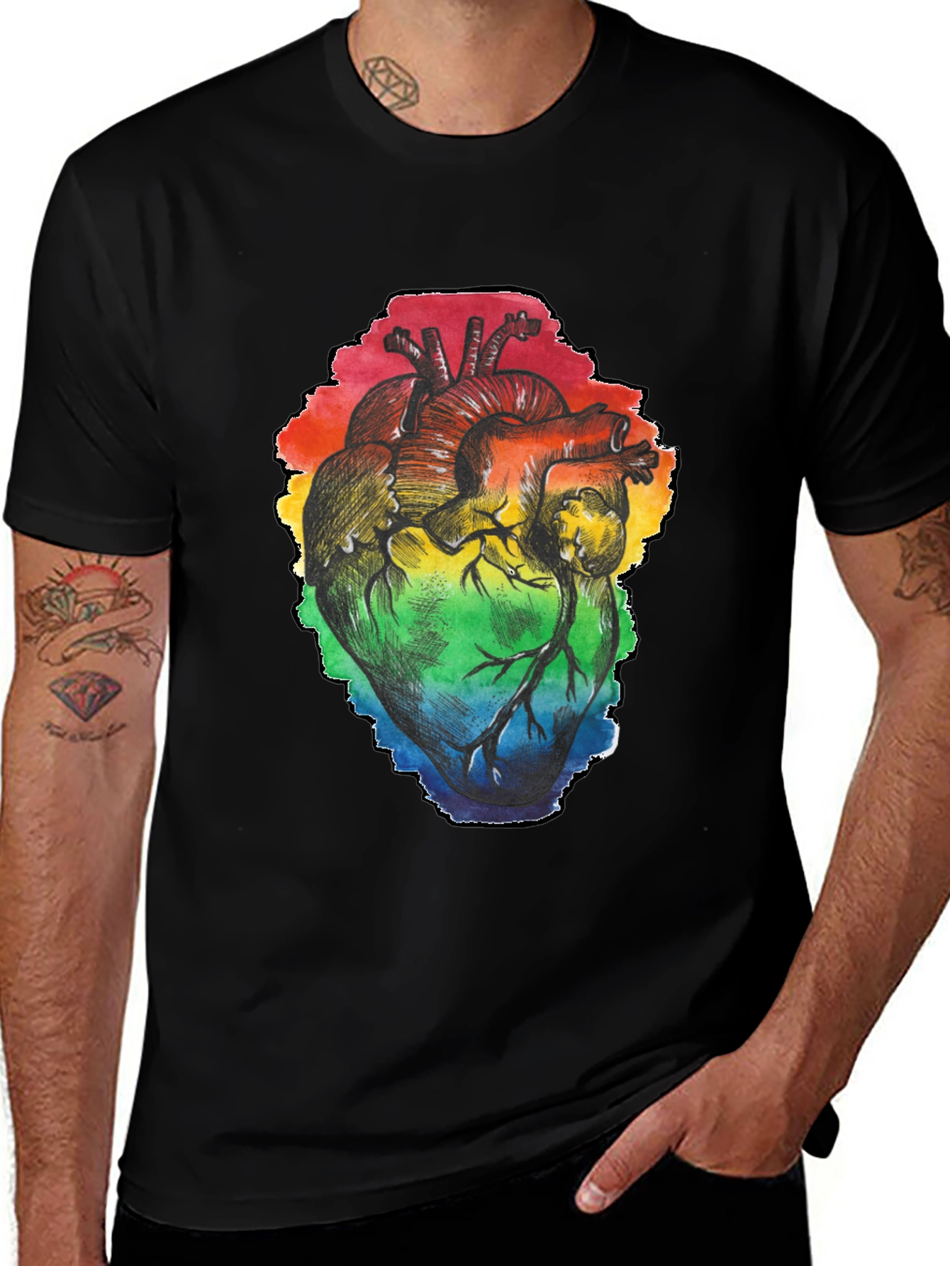 Rainbow Heart Graphic Black T-Shirt