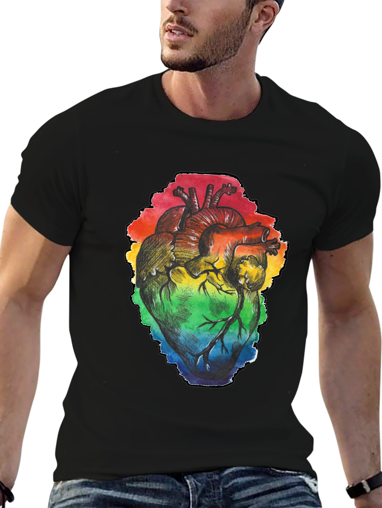 Rainbow Heart Graphic Black T-Shirt
