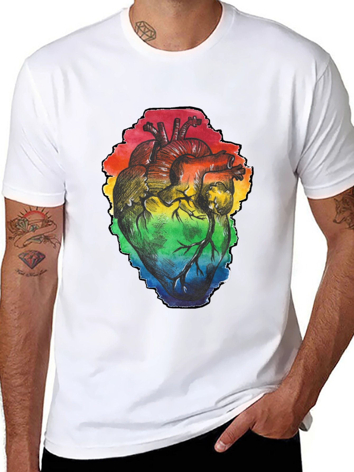 Rainbow Heart Graphic Black T-Shirt