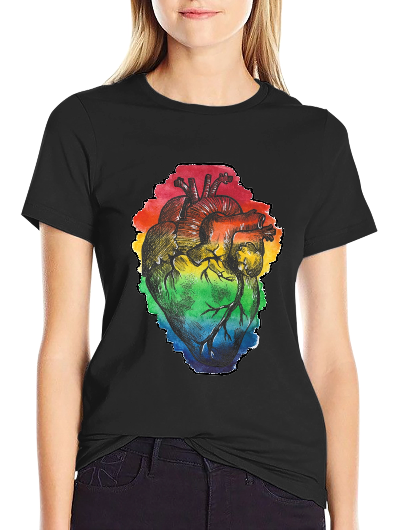Rainbow Heart Graphic Black T-Shirt