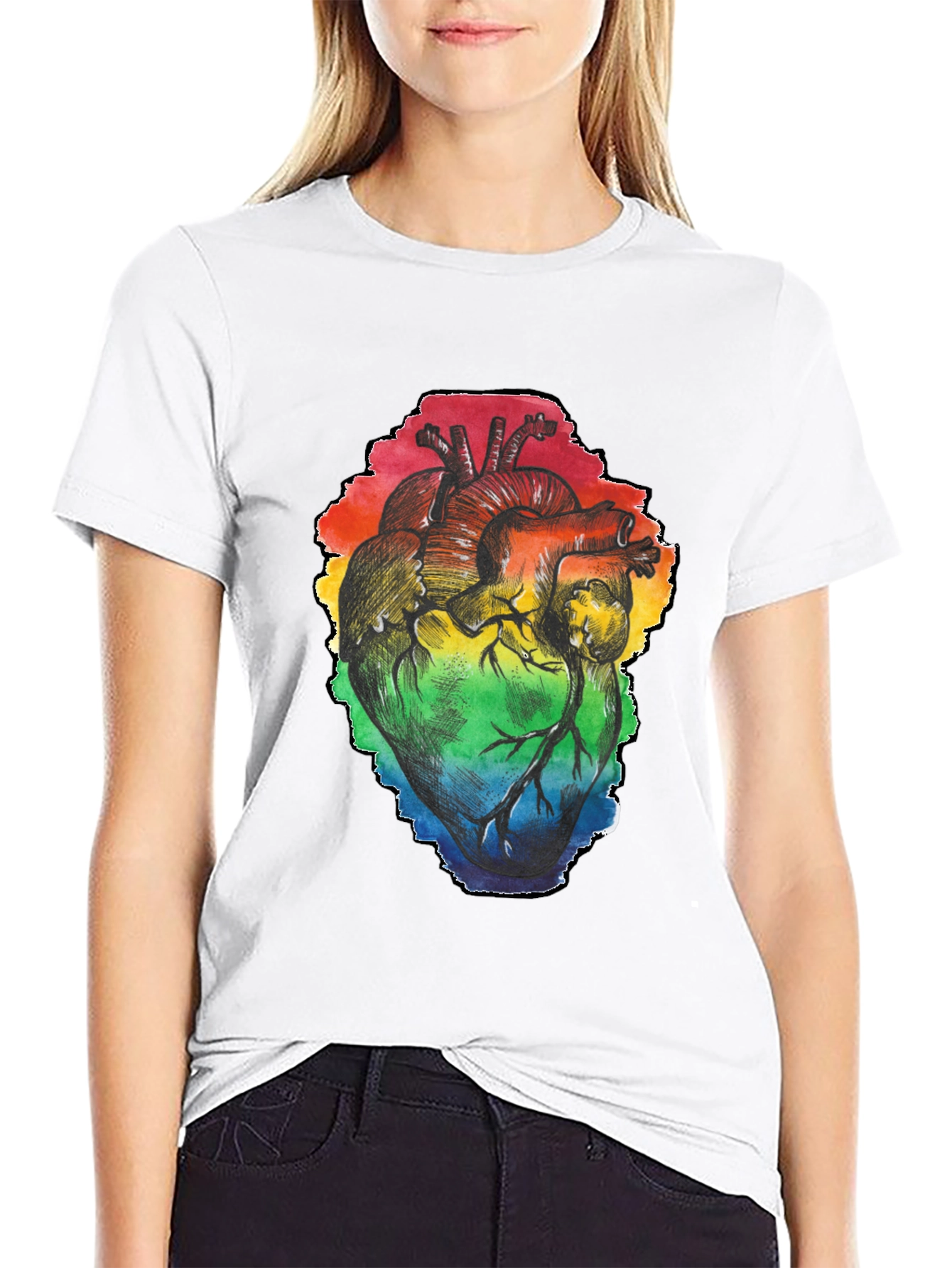 Rainbow Heart Graphic Black T-Shirt