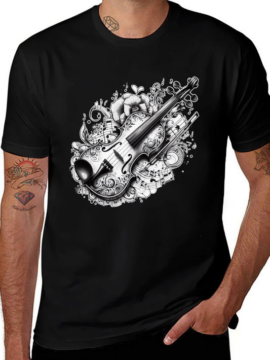 Musical Violin Graphic Black T-Shirt