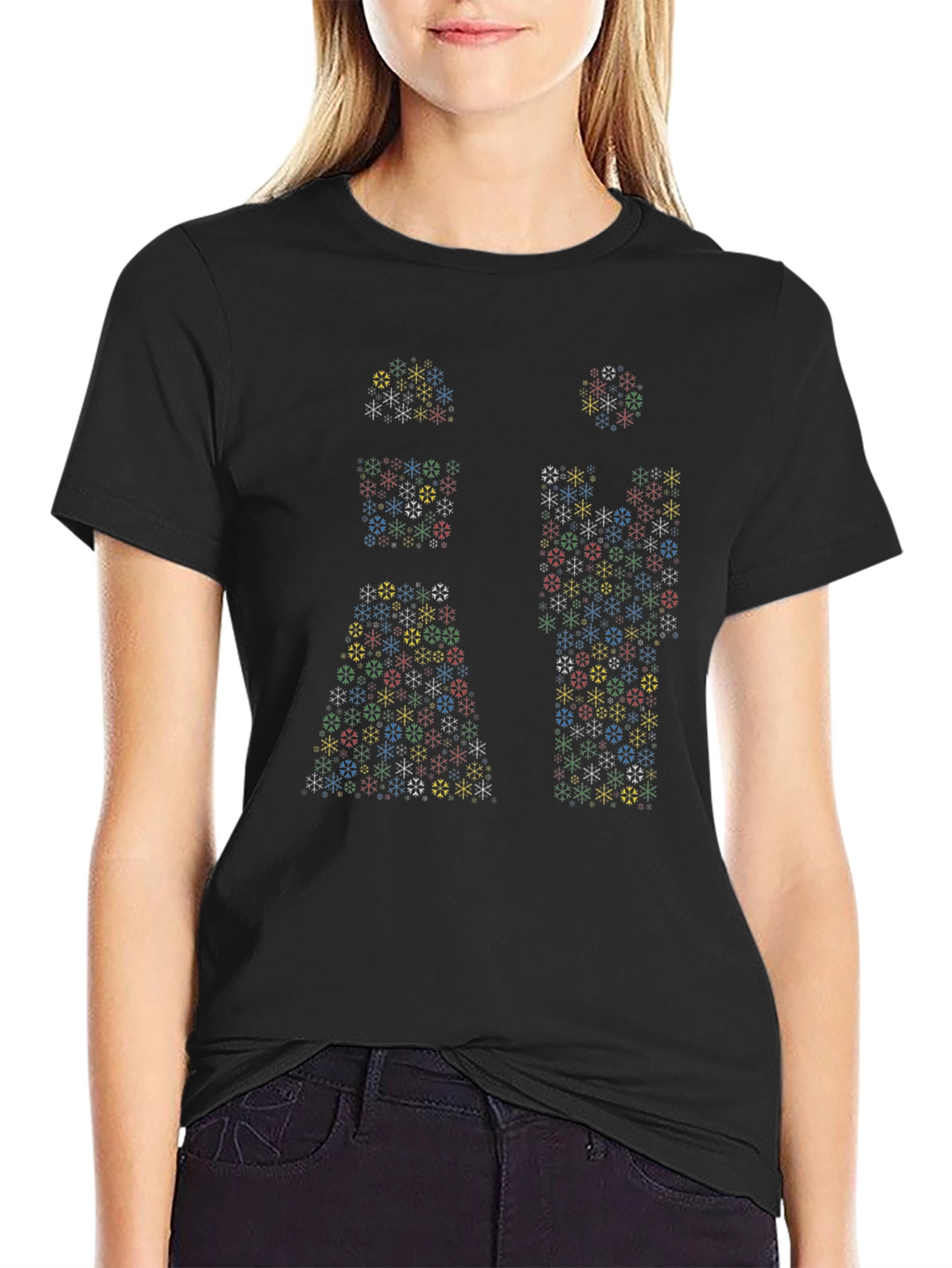 Geometric Snowflake Mens Black T-Shirt