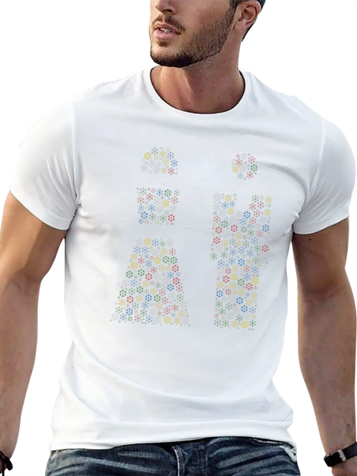 Geometric Snowflake Mens Black T-Shirt
