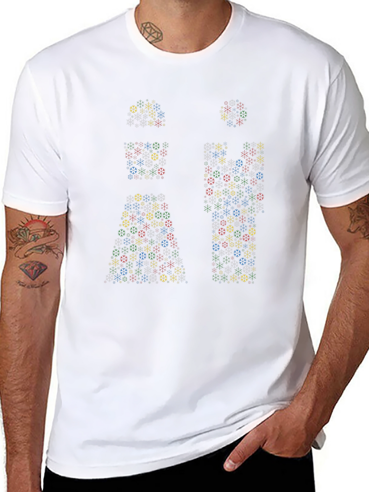 Geometric Snowflake Mens Black T-Shirt