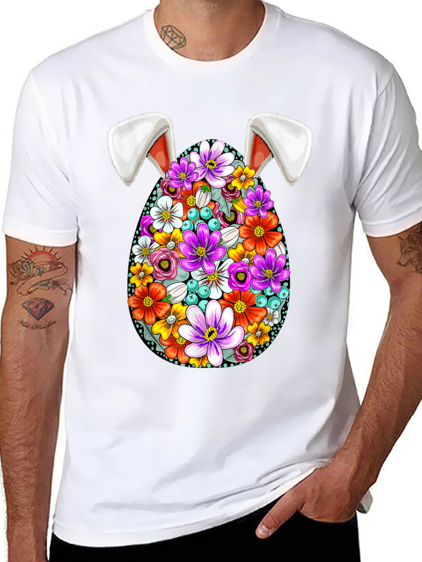 Floral Easter Egg Bunny Ears T-Shirt