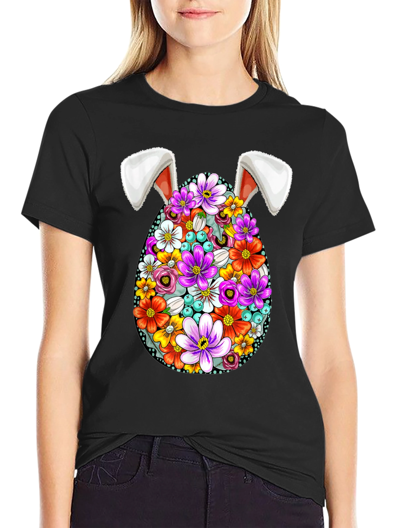 Floral Easter Egg Bunny Ears T-Shirt
