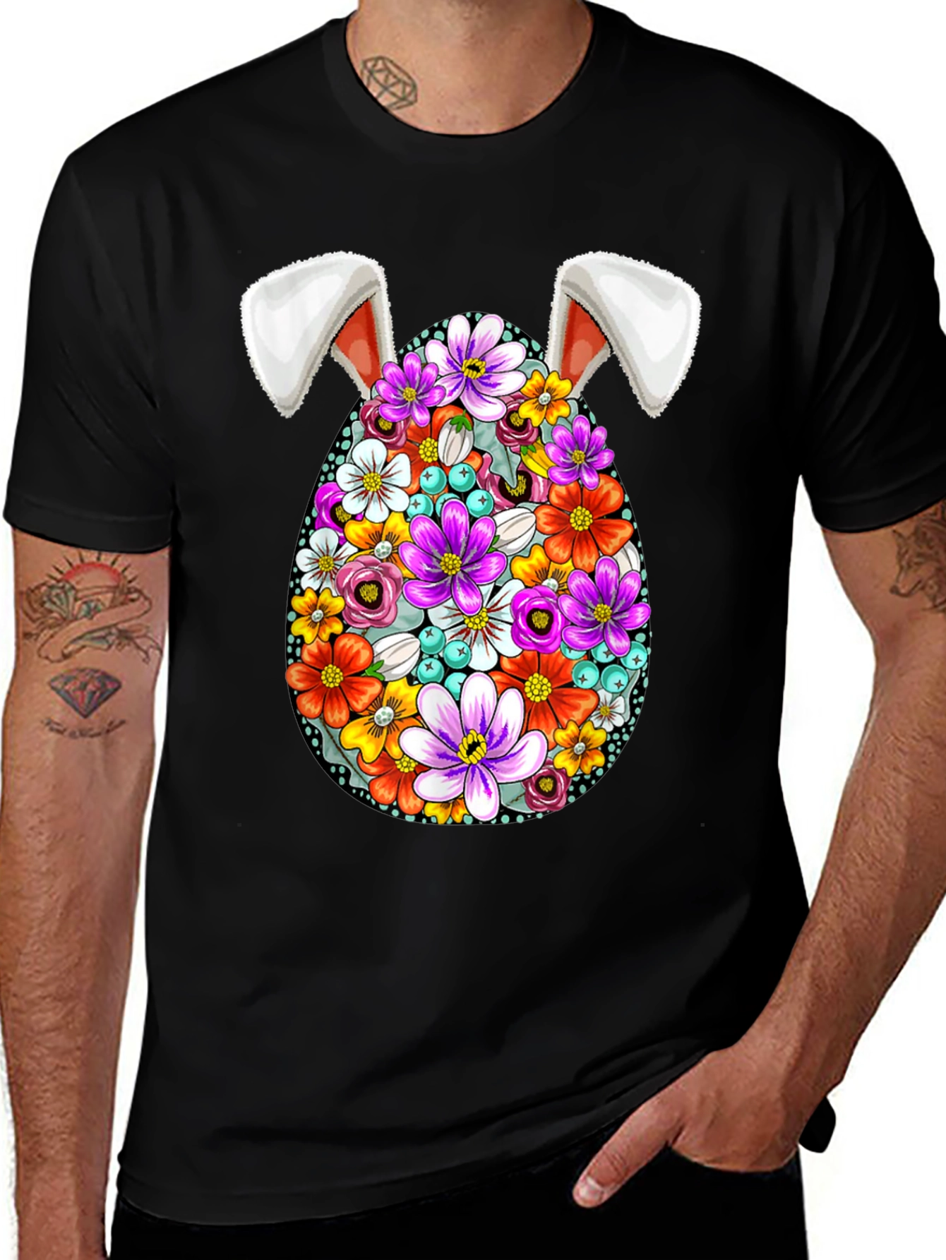 Floral Easter Egg Bunny Ears T-Shirt