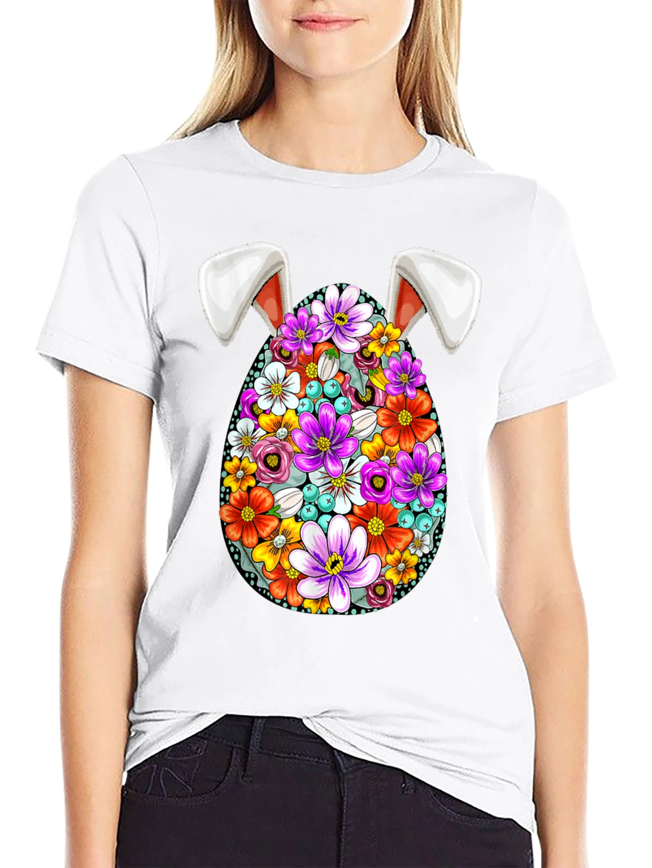 Floral Easter Egg Bunny Ears T-Shirt