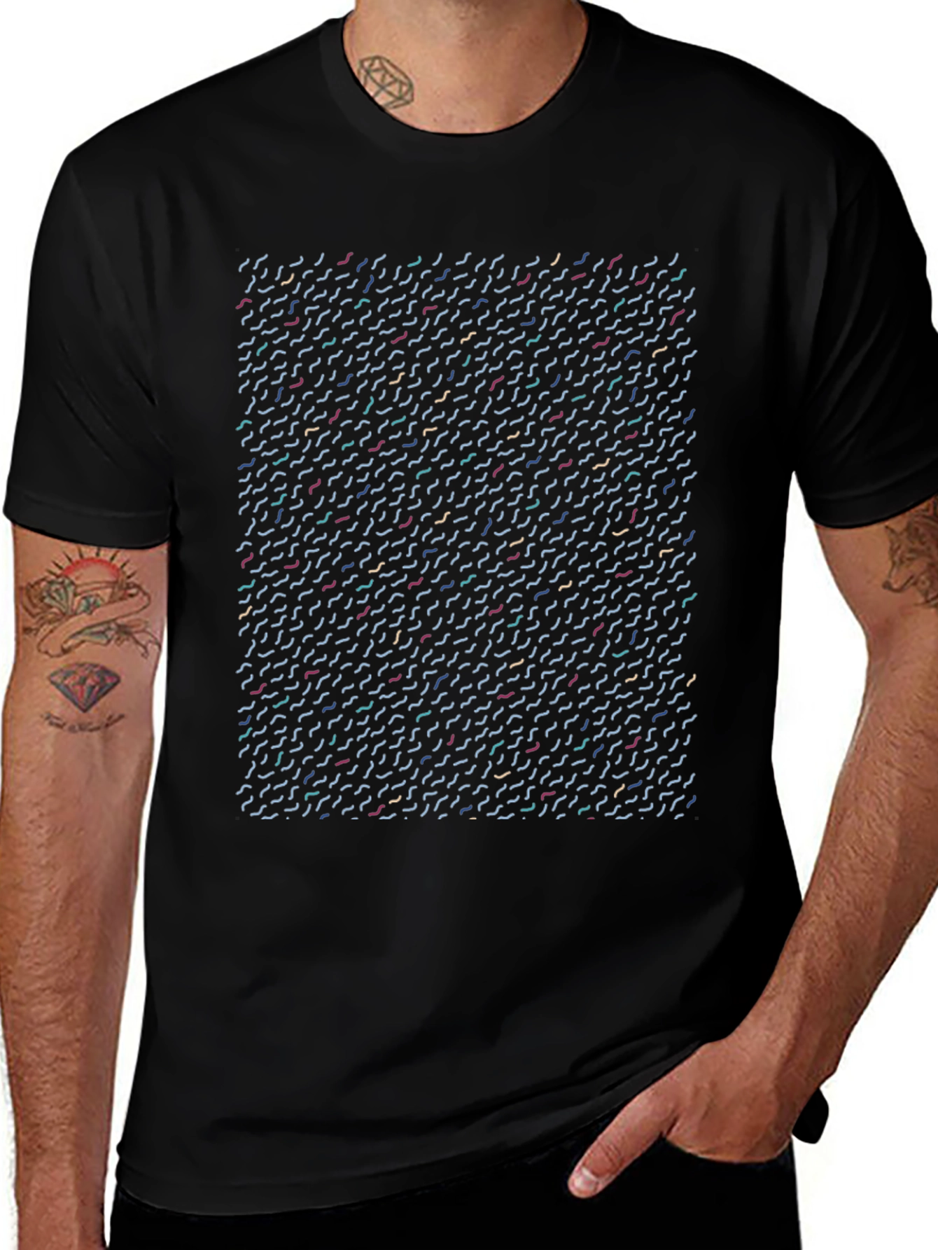 Abstract Line Pattern Black T-Shirt