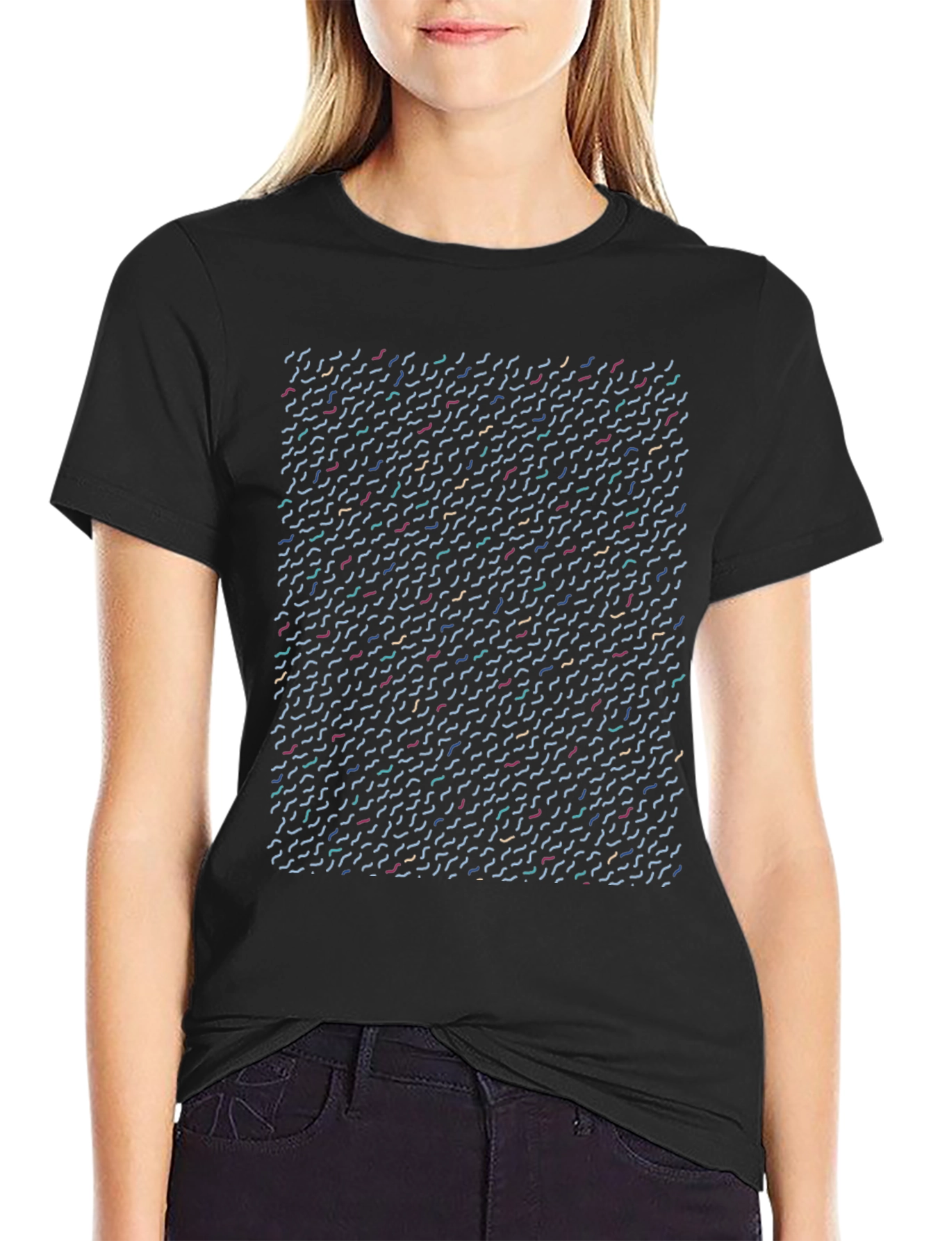 Abstract Line Pattern Black T-Shirt