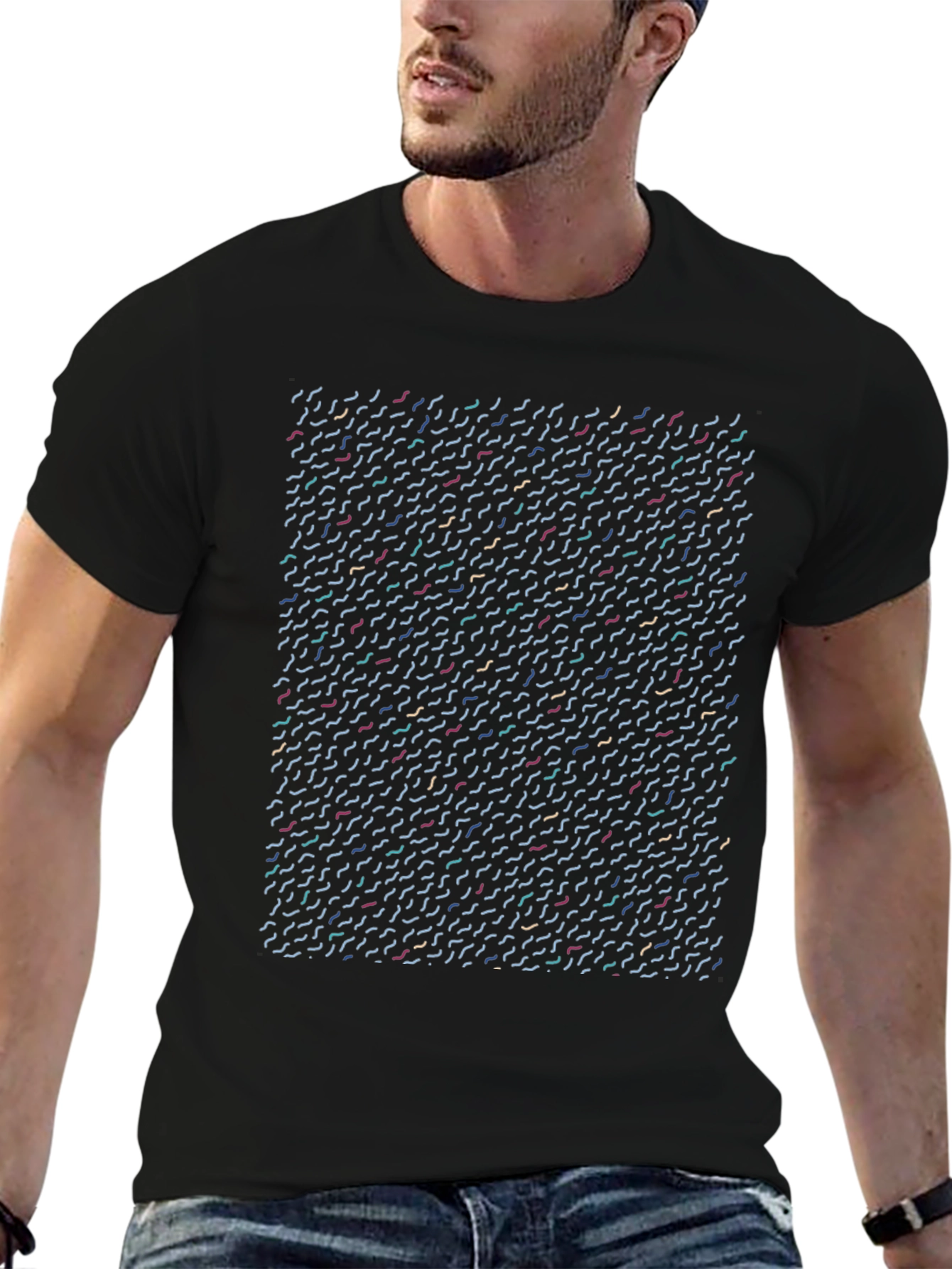 Abstract Line Pattern Black T-Shirt